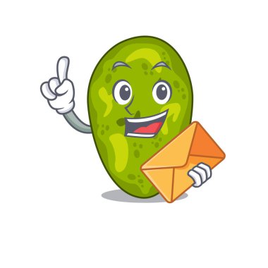 Kahverengi zarflı mutlu siyanobakteri maskot tasarımı konsepti