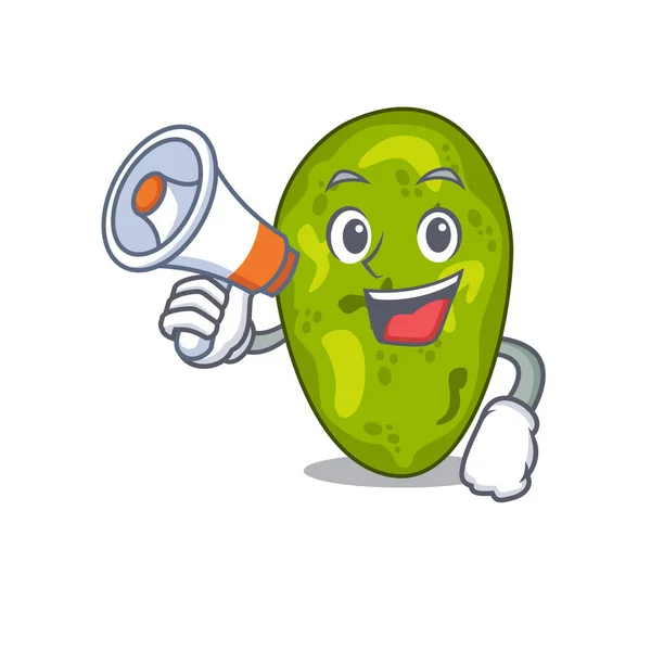 Zeichentrickfigur von Cyanobakterien mit Megafon — Stockvektor