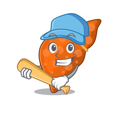 Beyzbol oynayan karaciğer karaciğeri karikatür karakteri.