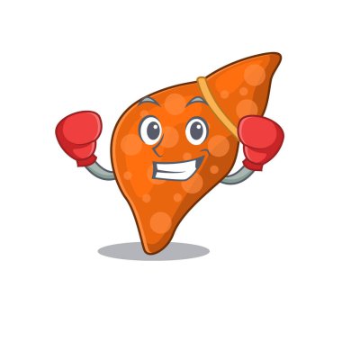 Kırmızı boks eldivenli insan karaciğerinin spor maskotu tasarımı.