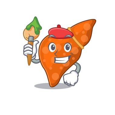 Yaratıcı bir insan hepatik karaciğer sanatçısı, fırçalı bir maskot tasarımı.