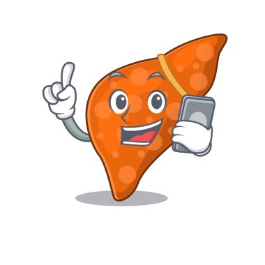 İnsan hepatik karaciğer çizgi film karakteri telefonda konuşuyor.