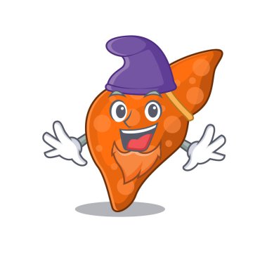 Elf karikatür dizaynında insan karaciğerinin şirin bir resmi.