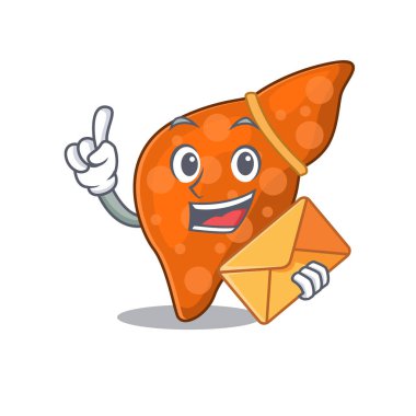 Kahverengi zarflı mutlu insan karaciğer maskotu tasarımı