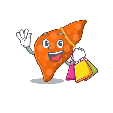 Zengin ve ünlü karaciğer karaciğeri çizgi film karakteri alışveriş torbaları tutuyor.