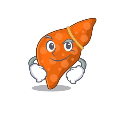 İnsan hepatik karaciğerinin maskot tasarımı, kendinden emin bir jest.