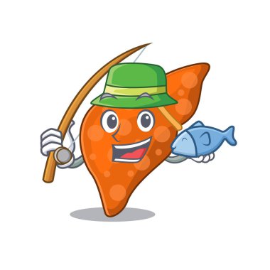 Karikatür tasarımı konsepti balık tutarken insan karaciğeri