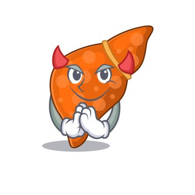 İnsan karaciğeri şeytan çizgi film karakteri tasarım tarzı giyinmiş.