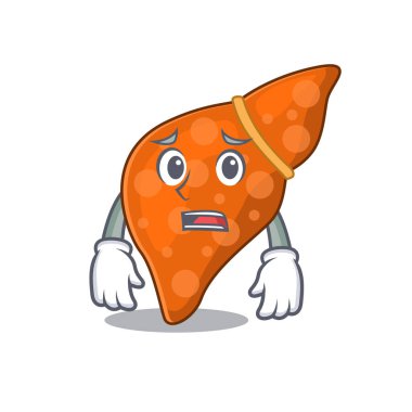 İnsan hepatik karaciğerinin karikatür tasarımı endişeli yüzünü gösteriyor