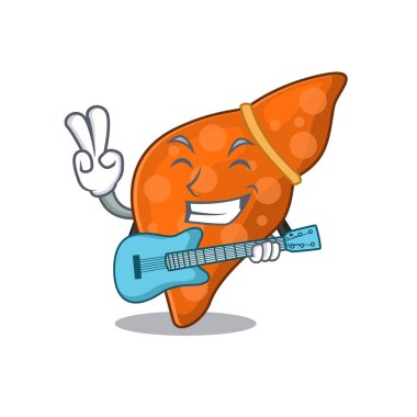 Gitar çalan karaciğer karaciğer karikatürü tasarımında yetenekli bir müzisyen.