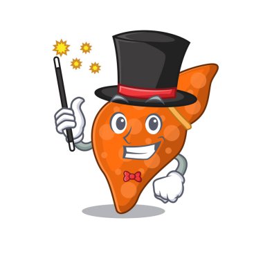 Karaciğer karaciğer karaciğer karikatür tasarımında çekici bir sihirbaz.