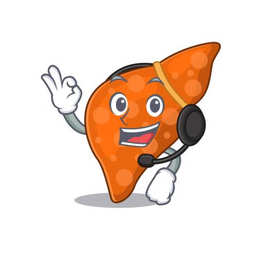 Kulaklık takan muhteşem bir insan karaciğer maskotu konsepti.