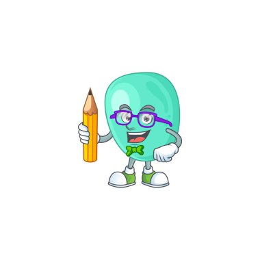 Staphylococcus aureus öğrenci çizgi film karakteri kalemle çalışıyor.