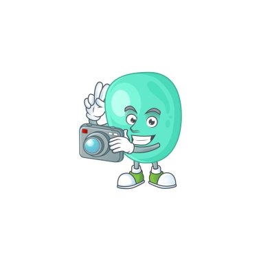 Staphylococcus aureus fotoğrafçı maskotu tasarımı pahalı bir kamera kullanarak