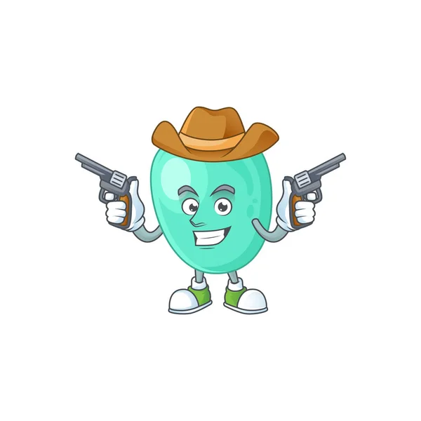 Un personnage de dessin animé de cow-boy de staphylococcus aureus tenant des armes — Image vectorielle