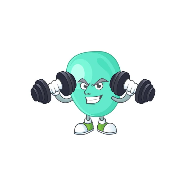 Exercício de fitness staphylococcus aureus personagem dos desenhos animados usando sinos —  Vetores de Stock