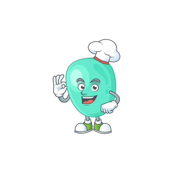 Стиль мультфільму Staphylococcus aureus з гордістю носить білий капелюх шеф-кухаря — стоковий вектор