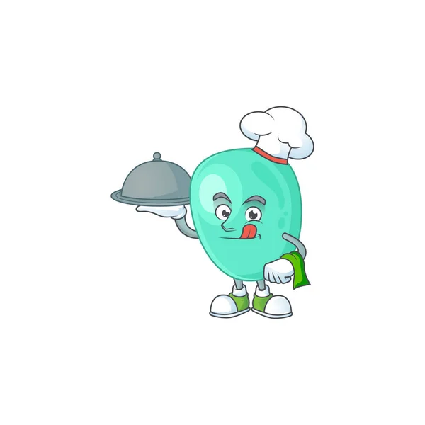 Um design de desenho animado do chef staphylococcus aureus com chapéu e bandeja — Vetor de Stock