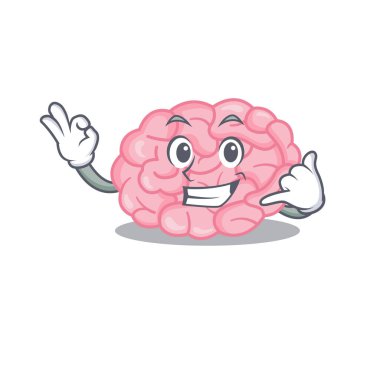 Cartoon design of human brain with call me funny gesture clipart