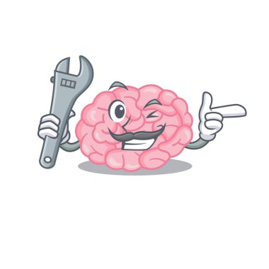 İnsan beyni mekanik maskot tasarımı konsepti.