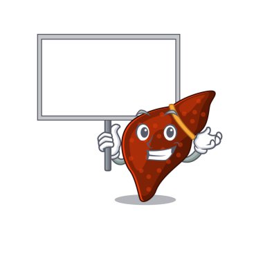 Bir insan siroz karaciğer maskotu tasarımı ikonu bir tahta getirir