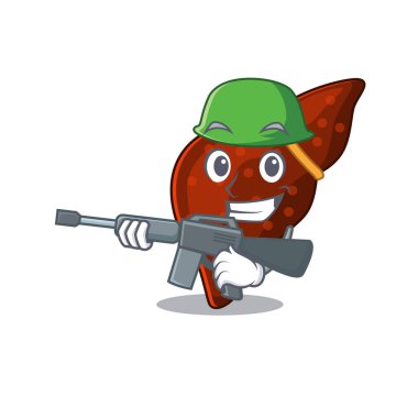 İnsan siroz karaciğerinin askeri tarzda makineli tüfekli bir karikatürü.