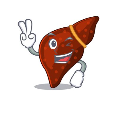 İki parmaklı mutlu insan sirozu karaciğer çizgi film tasarımı konsepti