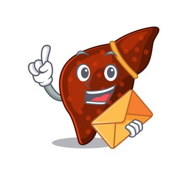 Kahverengi zarflı mutlu insan sirozu karaciğer maskotu tasarımı