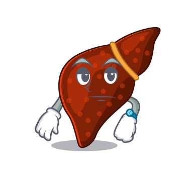 İnsan sirozu karaciğerinin maskot tasarımı bekleme hareketi gösteriyor