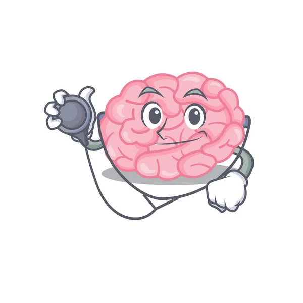 Ludzki mózg w postaci z kreskówki lekarza z narzędziami — Wektor stockowy