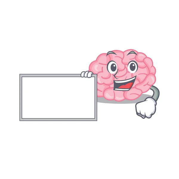Human brain cartoon character design style with board — Stock Vector