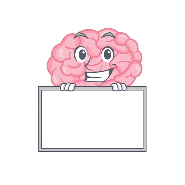 Sorrindo o estilo de desenho animado do cérebro humano tem uma placa —  Vetores de Stock