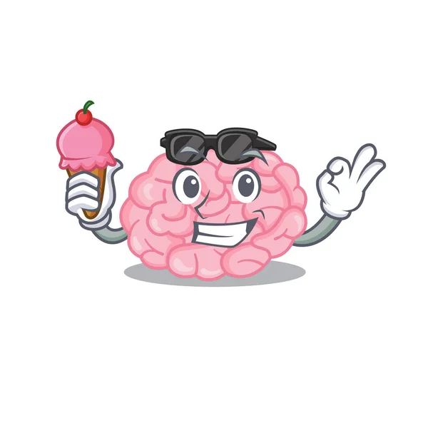 Koncepce kresleného filmu lidského mozku se zmrzlinou — Stockový vektor