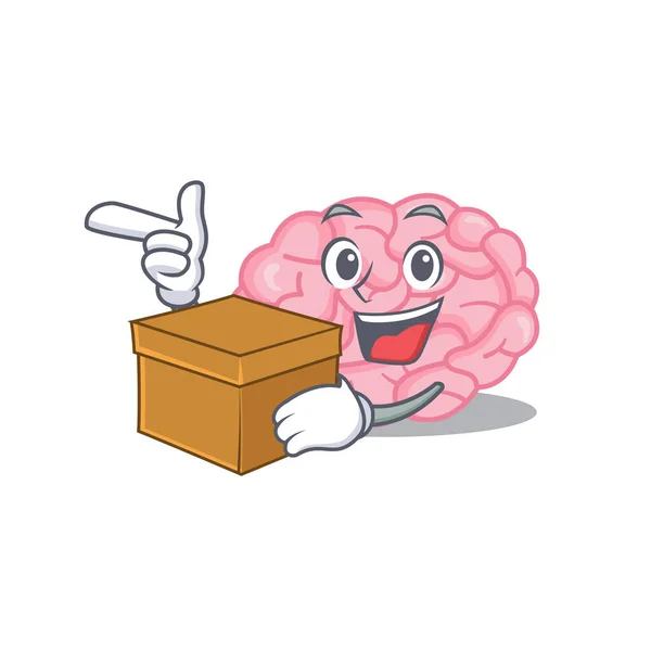 Uma imagem do conceito de desenho animado do cérebro humano segurando uma caixa — Vetor de Stock