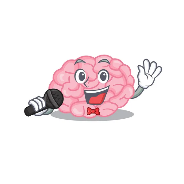 Talented singer of human brain cartoon character holding a microphone — Stock Vector