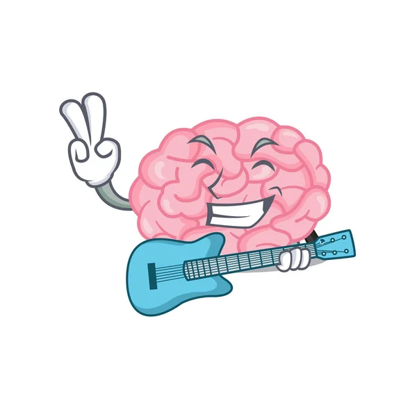 Musicista di talento del disegno del fumetto del cervello umano che suona una chitarra — Vettoriale Stock