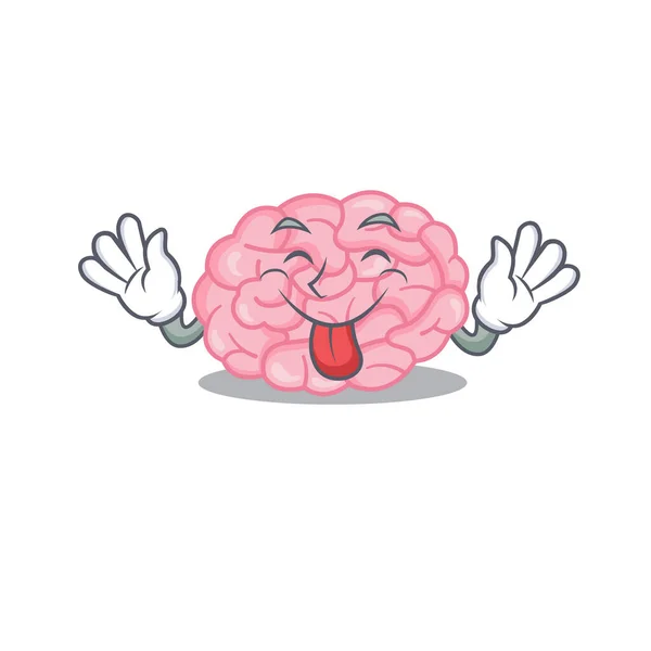Забавне обличчя дизайн мультфільму людського мозку з язиком — стоковий вектор