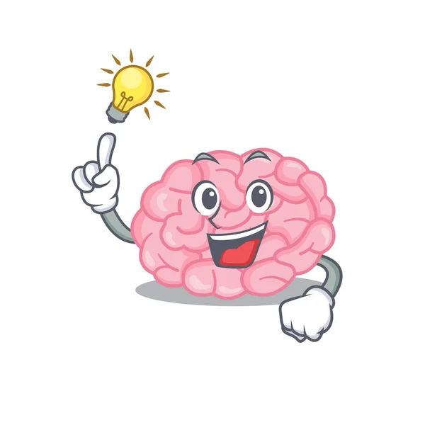 Mascota diseño de personajes de cerebro humano con tiene una idea inteligente gesto — Vector de stock