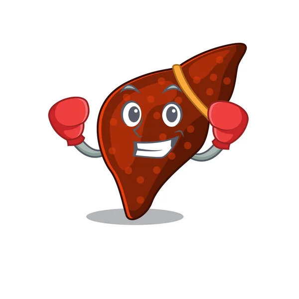 Desain maskot atlet tinju sporty dari hati sirosis manusia dengan sarung tangan tinju merah - Stok Vektor