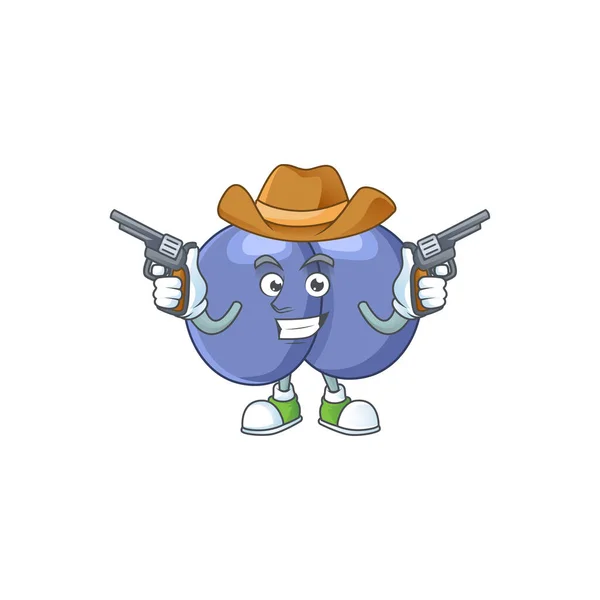 Een Cowboy Stripfiguur Van Streptococcus Pneumoniae Met Geweren Vectorillustratie — Stockvector