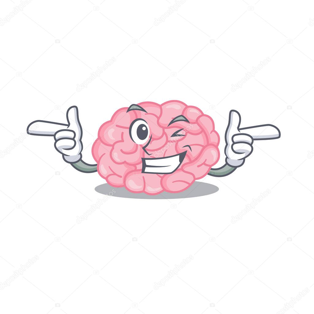 Cartoon design concept of human brain with funny wink eye