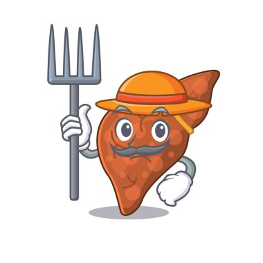 Şapkalı ve yabalı bir çiftçi olarak insan fibrozu karaciğerinin çizgi film karakteri tasarımı