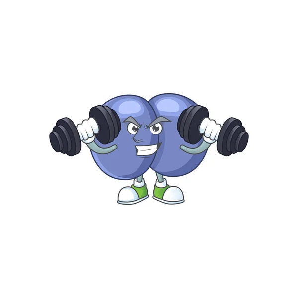 Fitness Exercise Streptococcus Pneumoniae Cartoon Character Using Barbells Vector Illustration — Stock Vector