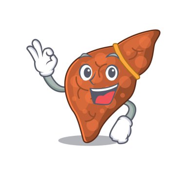 İnsan fibrozis karaciğer maskotu tasarımı ve jest parmağı.