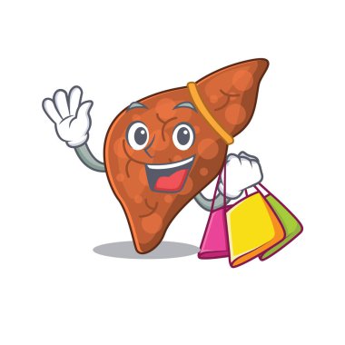 Zengin ve ünlü insan fibrozu karaciğer çizgi film karakteri alışveriş torbaları tutuyor.