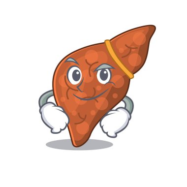 İnsan fibrozis karaciğerinin maskot tasarımı. Kendinden emin bir jest.