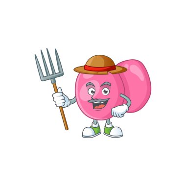 Şapka ve dirgenli çiftçi streptokok pyogenlerinin maskot tasarımı. Vektör illüstrasyonu