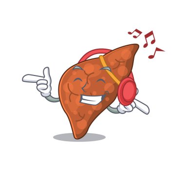 İnsan fibrozu karaciğer çizgi film tasarımı müzik dinleme konsepti