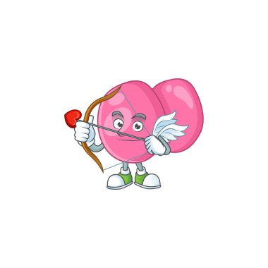 Oklu ve kanatlı Streptokok Pyogenes Cupid maskot tasarımı. Vektör illüstrasyonu