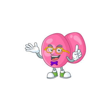 Garip gözlük takan İnek streptokok pyogenlerinin çizgi film karakteri tasarımı. Vektör illüstrasyonu